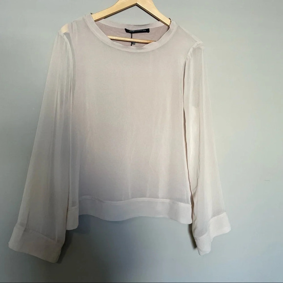 NWT! Zara Woman Sz  L Neutral Long Sleeve Blouse Top - Picture 2 of 14